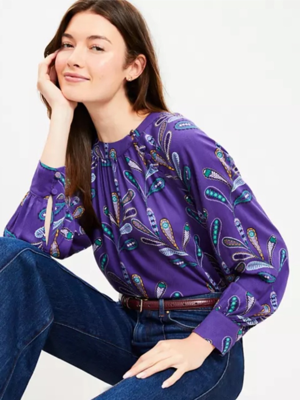 LOFT Paisley Button Raglan Blouse